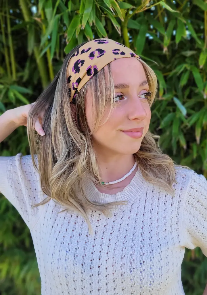 Bandeau cheveux en gaze de coton BIO Léopard - couleur au choix