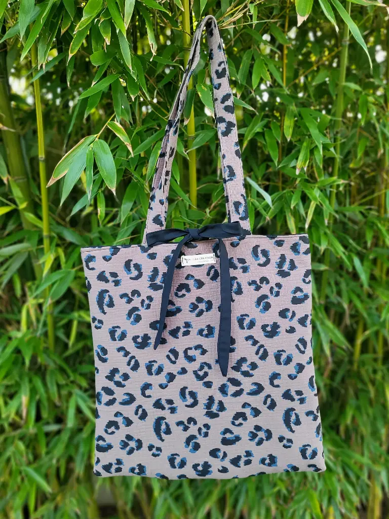 Tote Bag réversible en gaze de coton BIO LEOPARD - modèle LEO4 - EDITION LIMITEE