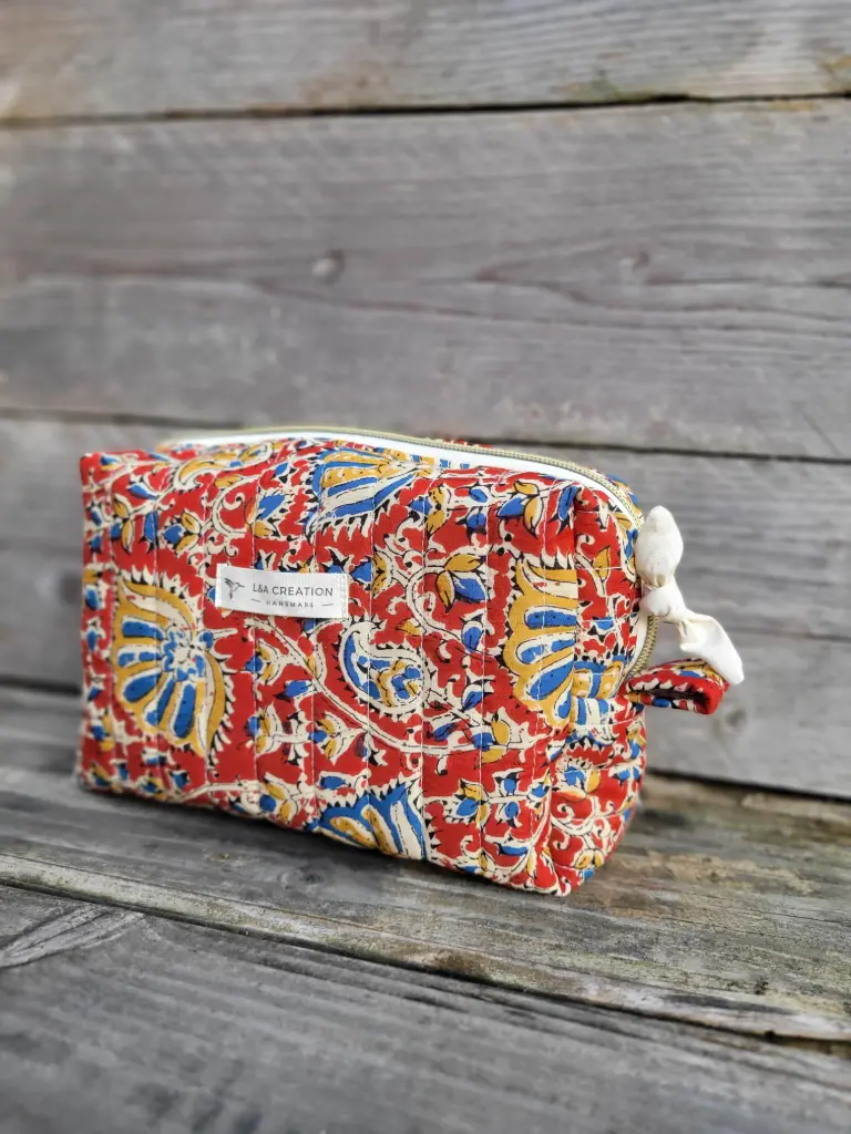 Trousse maquillage - pochette matelassée - coton INDIA HandBlock Print - EDITION LIMITEE