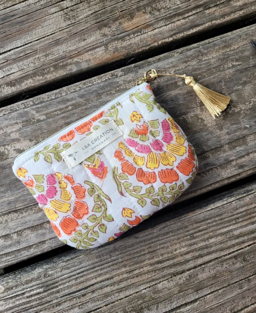 Porte monnaie matelassé - Coton India Hand Block Print - 31 motifs au choix (1)