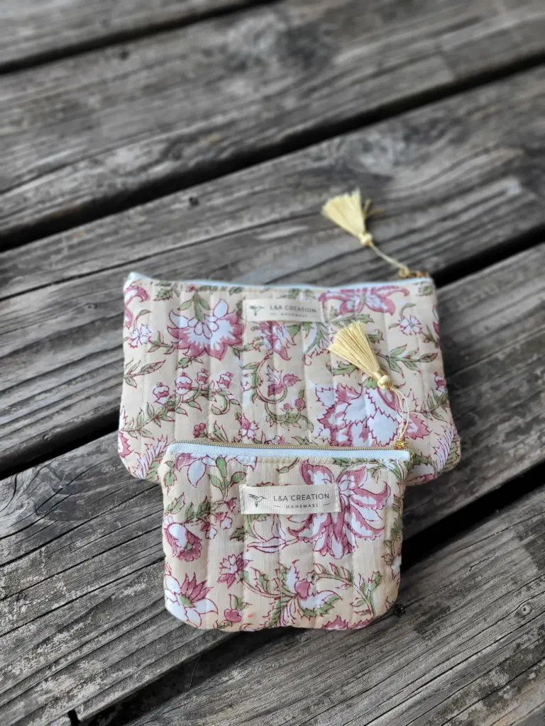 Pochette plate de sac matelassé  Coton India Hand Block Print - 31 Motifs au choix (1)