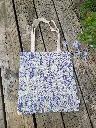 Tote Bag en lin marine et imprimé toile de jouy - Réversible - EN STOCK Disponible de suite