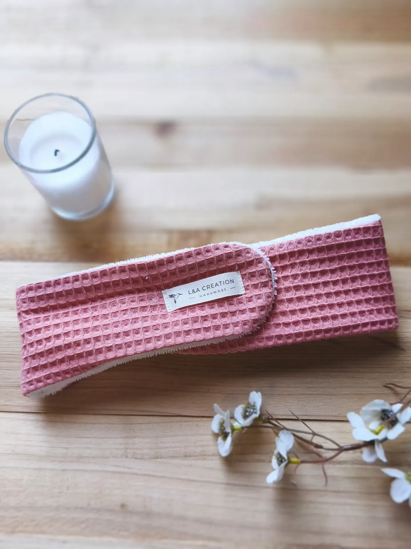 Bandeau de soins skincare pour maquillage en  coton nid d 'abeille BIO et Eponge bambou -  nombreux coloris