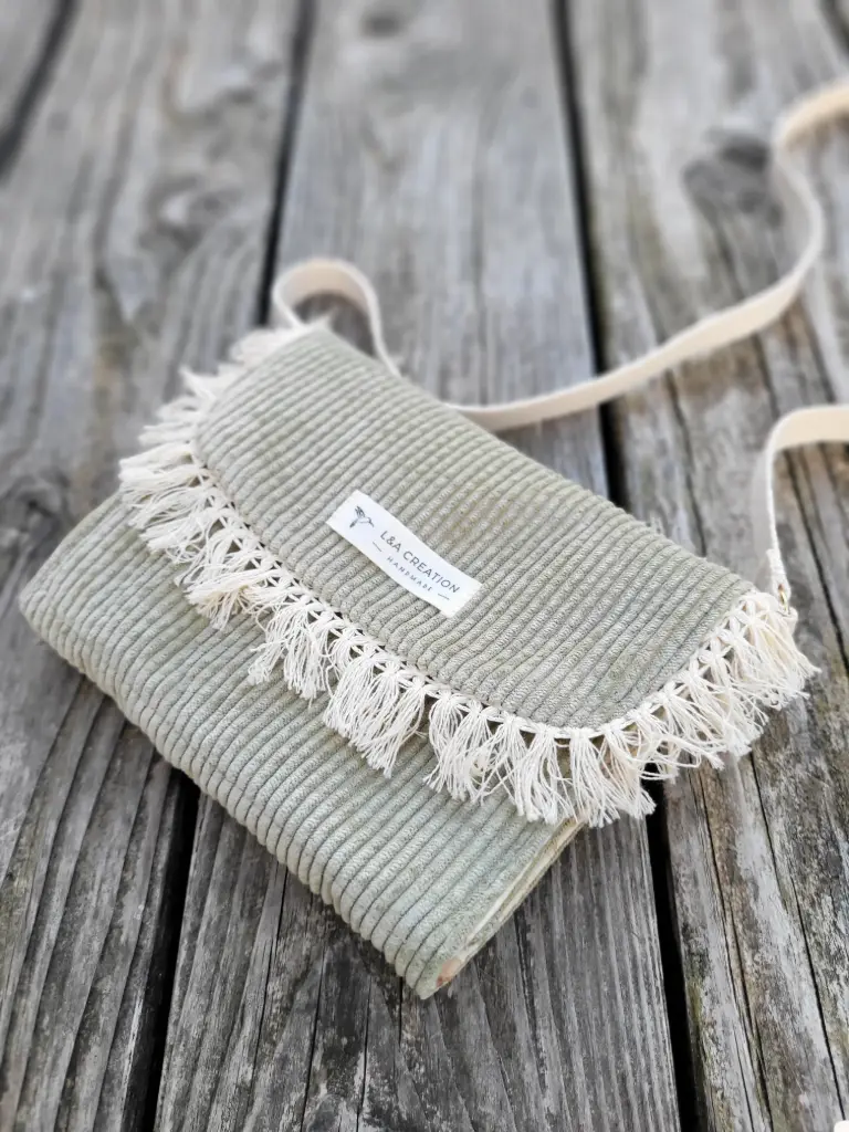 Petit sac bandoulière en Velours côtelé et gaze de coton imprimé - Collection BOHEME- couleur au choix 