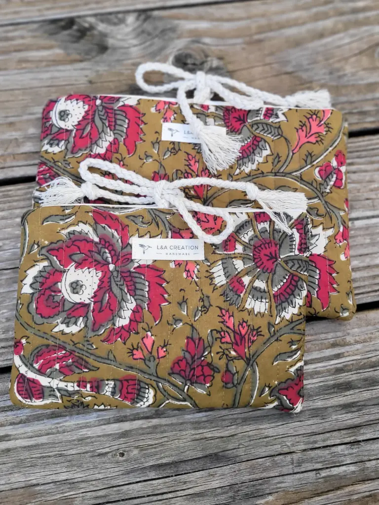 Protège livre, étui matelassé en coton India hand Block Print - 2 tailles - motifs au choix