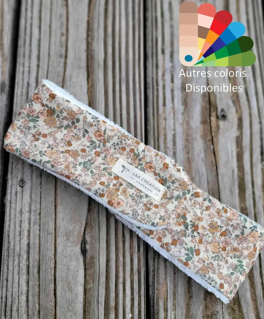 Bandeau de soin skincare maquillage en gaze de coton BIO imprimé et Eponge microfibre de bambou -  Motifs au choix