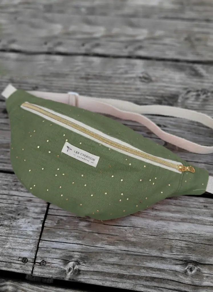 Sac Banane Gaze de Coton à pois doré  - PERSONNALISABLE - SUR COMMANDE (Ecru, NON)