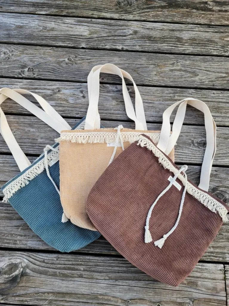 Tote bag Sac Cabas Réversible en Velours côtelé et gaze de coton imprimé - Collection BOHEME- couleur au choix