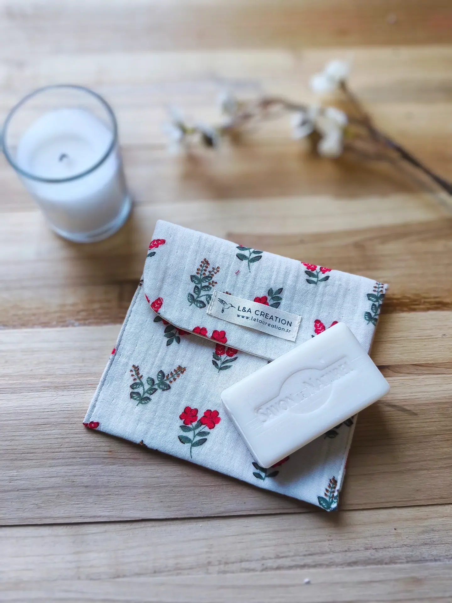 Pochette pour lingettes ou savon - intérieur imperméable - imprimés au choix Gaze de Coton BIO