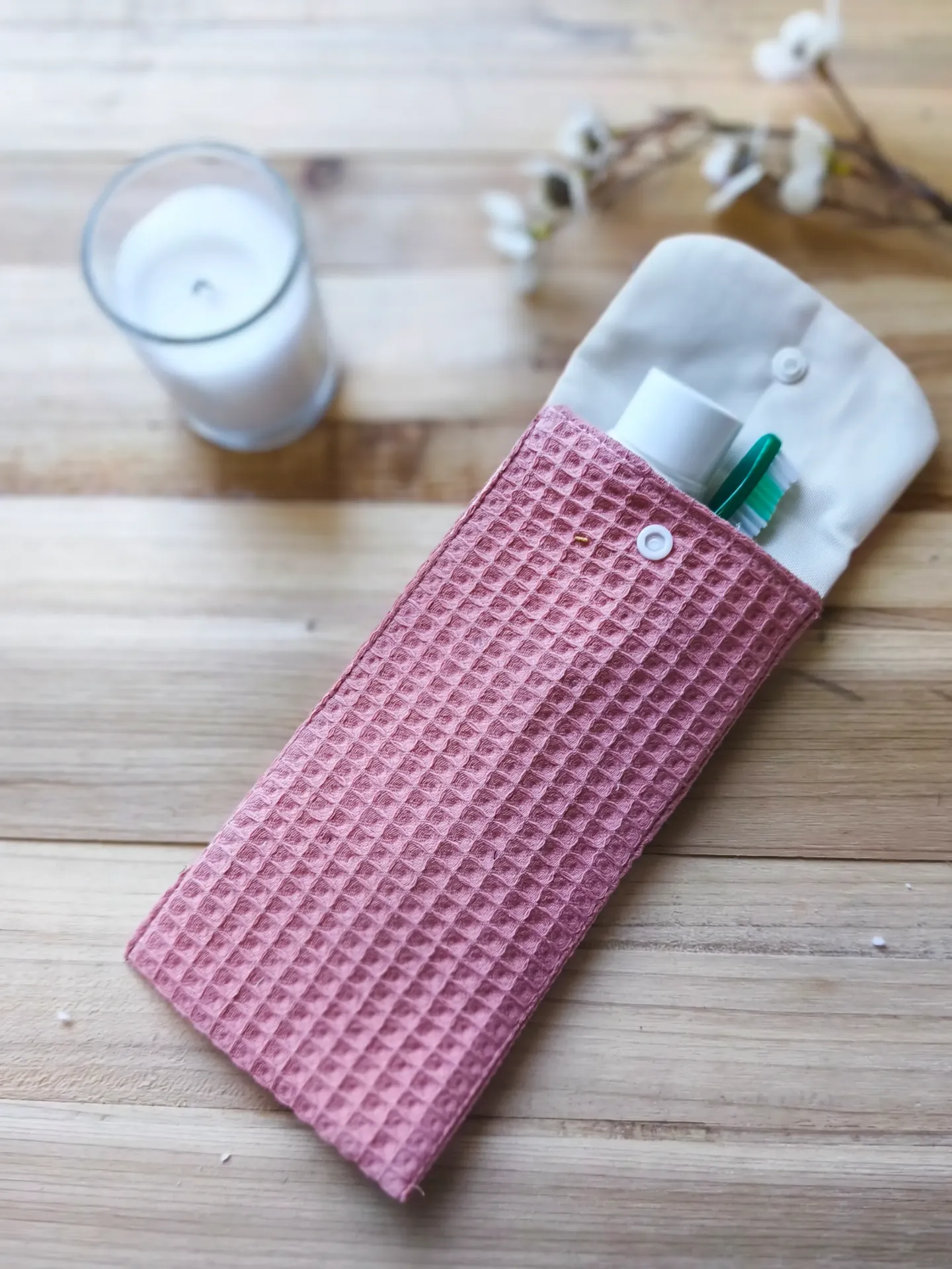 Etui de voyage pour brosse à dents et dentifrice - coton nid d'abeille (Ecru)