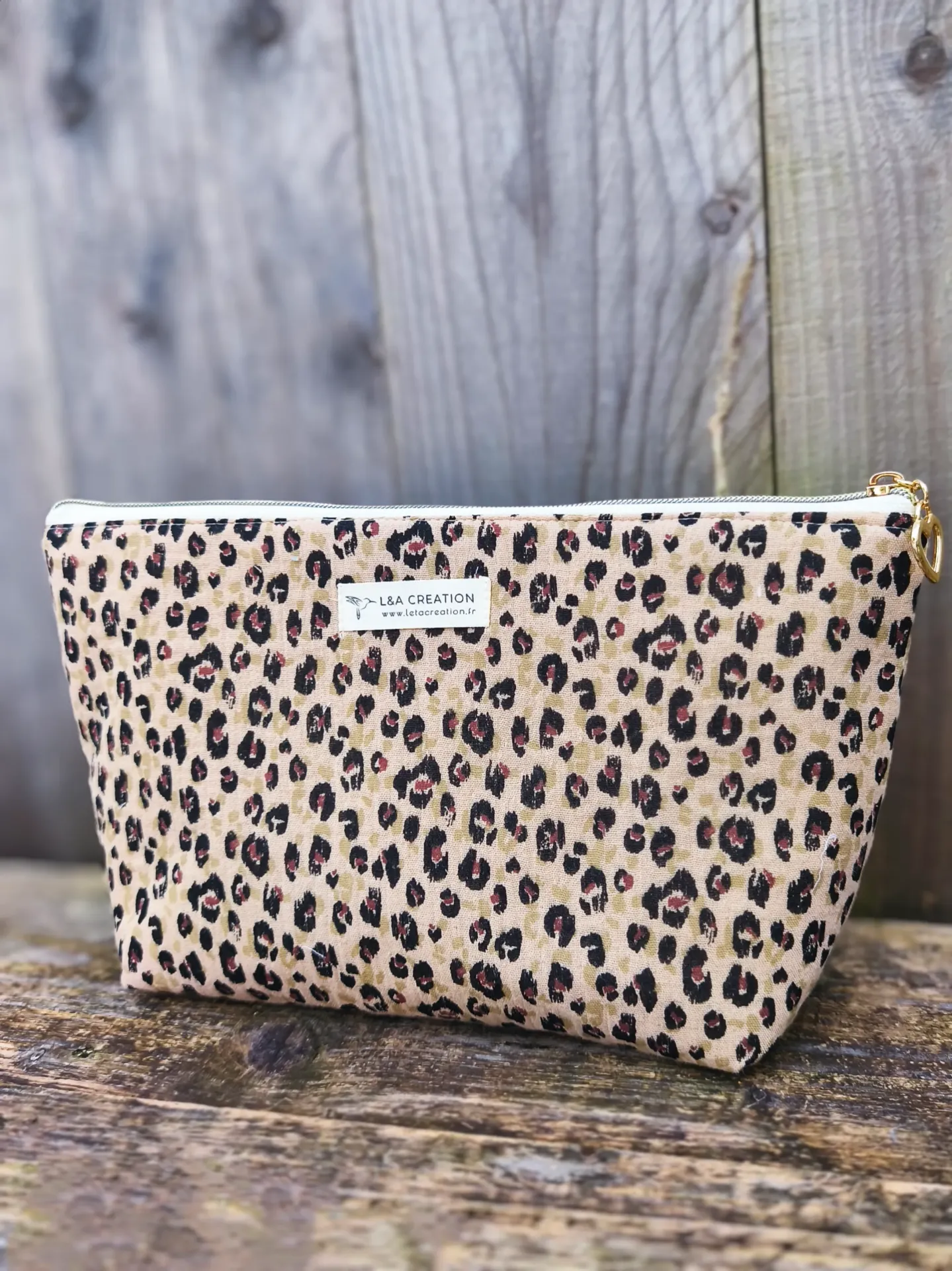 Trousse pochette à maquillage imperméable - Gaze de coton  BIO - imprimé au choix - 2 tailles (Léo Camel, Taille S)