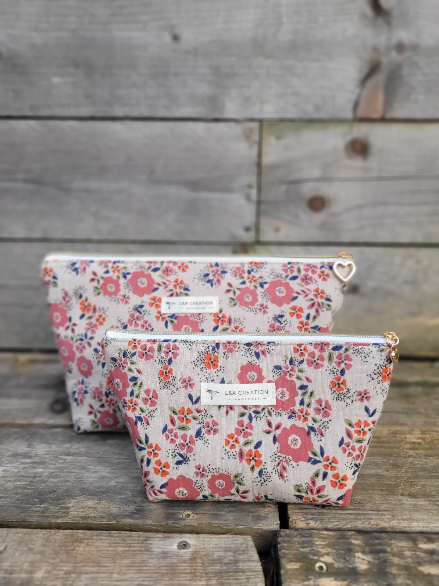 Trousse pochette à maquillage imperméable - Gaze de coton  BIO imprimée au choix - 2 tailles (Léo Camel, Taille S)