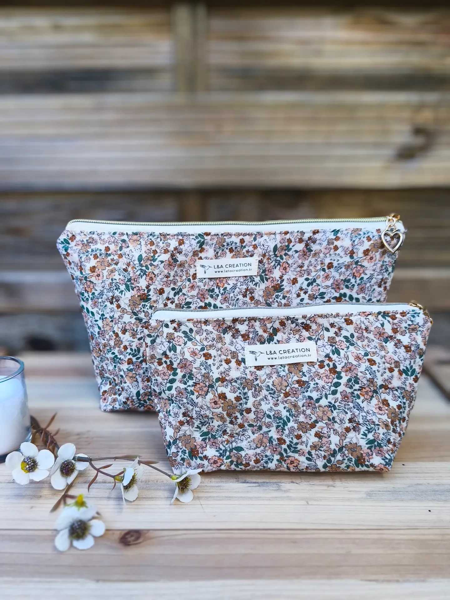 Trousse pochette à maquillage imperméable - Gaze de coton  BIO - imprimé au choix - 2 tailles