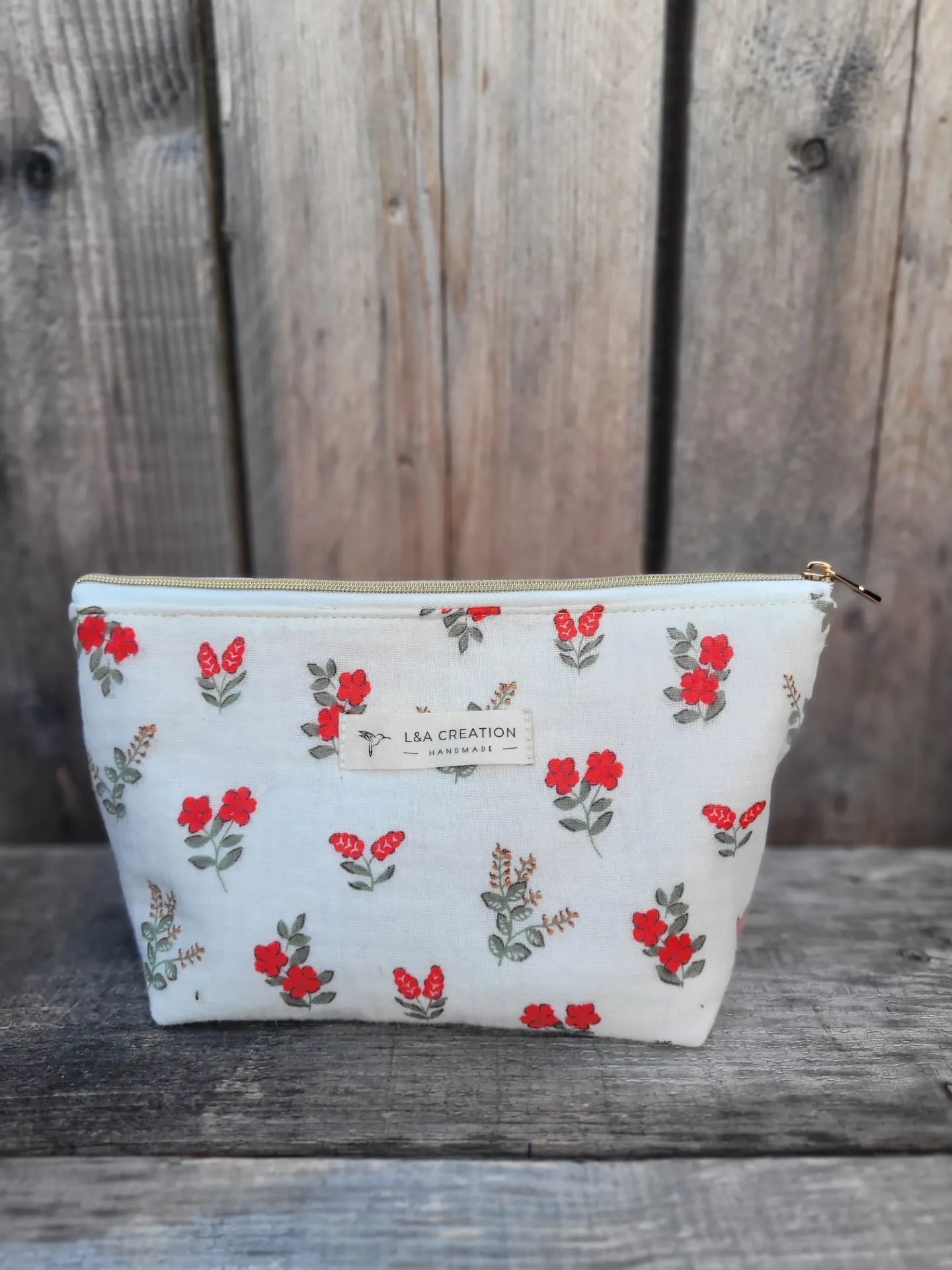 Trousse pochette à maquillage imperméable - Gaze de coton  BIO imprimée au choix - 2 tailles