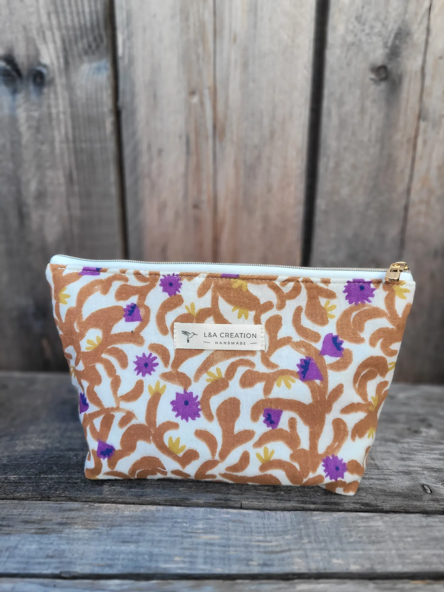 Trousse pochette à maquillage imperméable - Gaze de coton  BIO imprimée au choix - 2 tailles