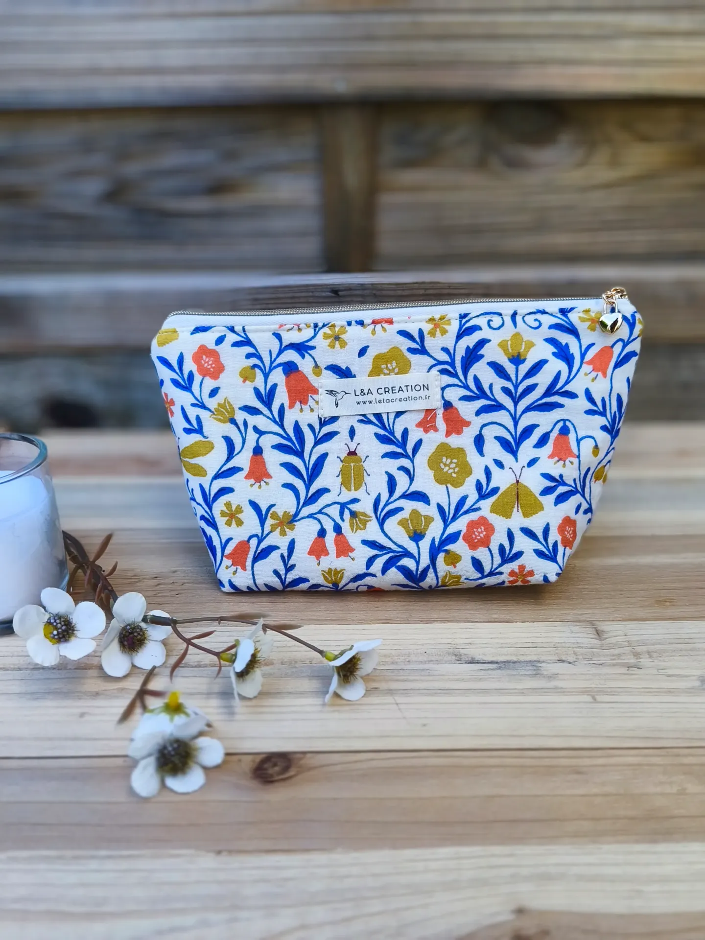 Trousse pochette à maquillage imperméable - Gaze de coton  BIO - imprimé au choix - 2 tailles