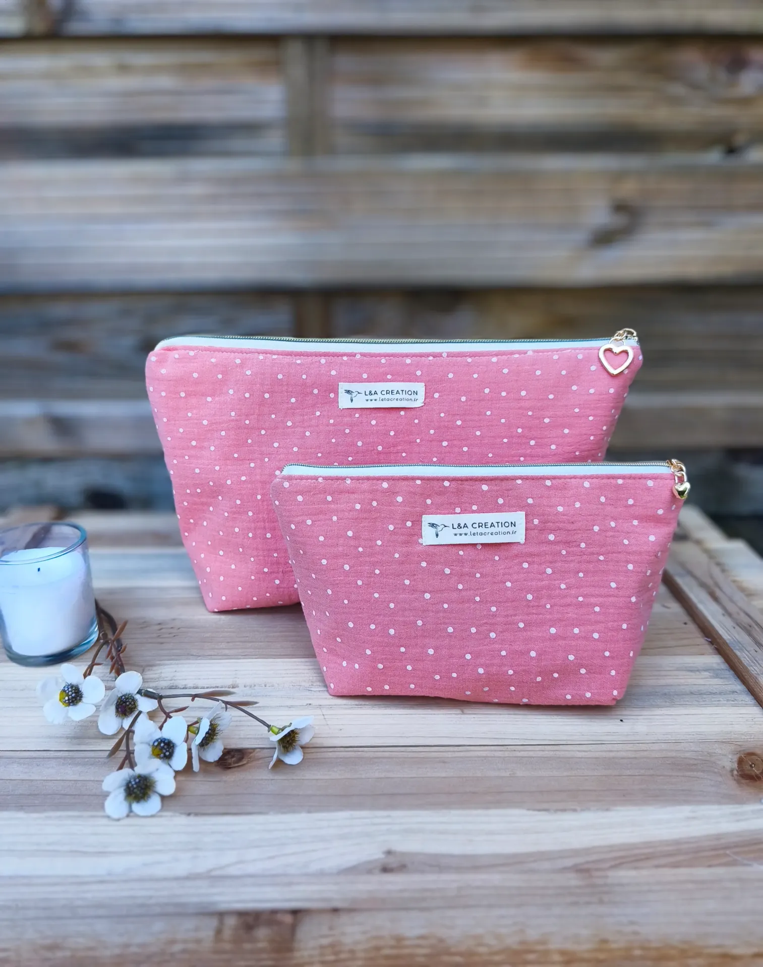 Trousse pochette à maquillage imperméable - Gaze de coton  BIO - imprimé au choix - 2 tailles