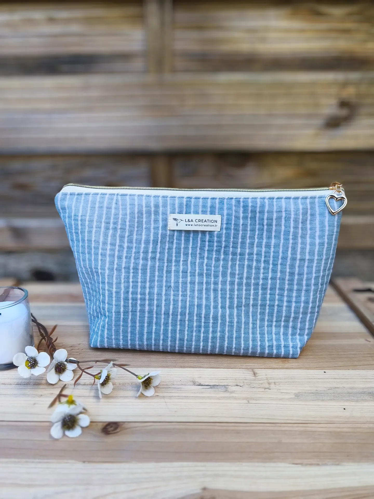 Trousse pochette à maquillage imperméable - Gaze de coton  BIO - imprimé au choix - 2 tailles