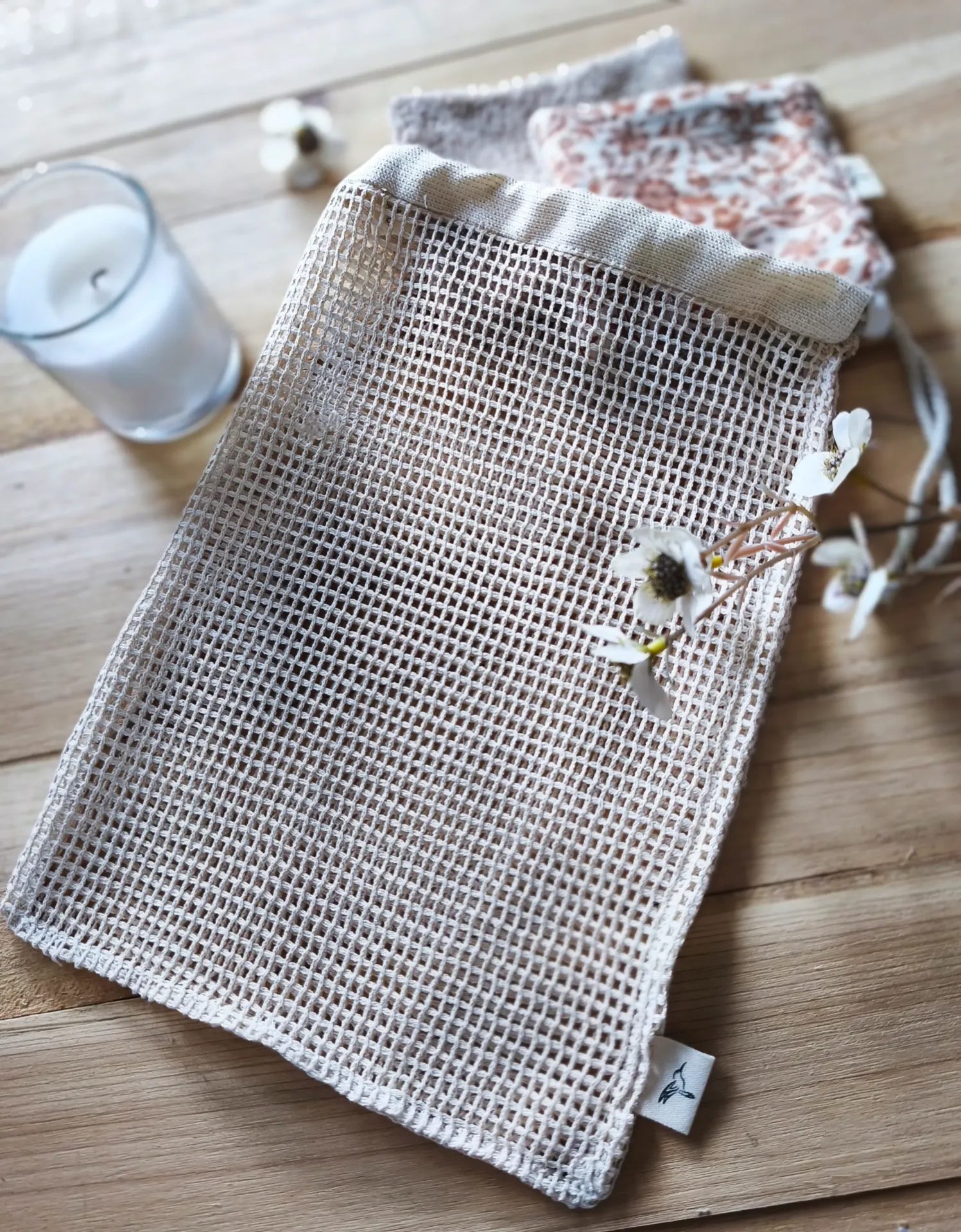 Filet de lavage en maille coton Bio pour lingettes et bandeau de soin