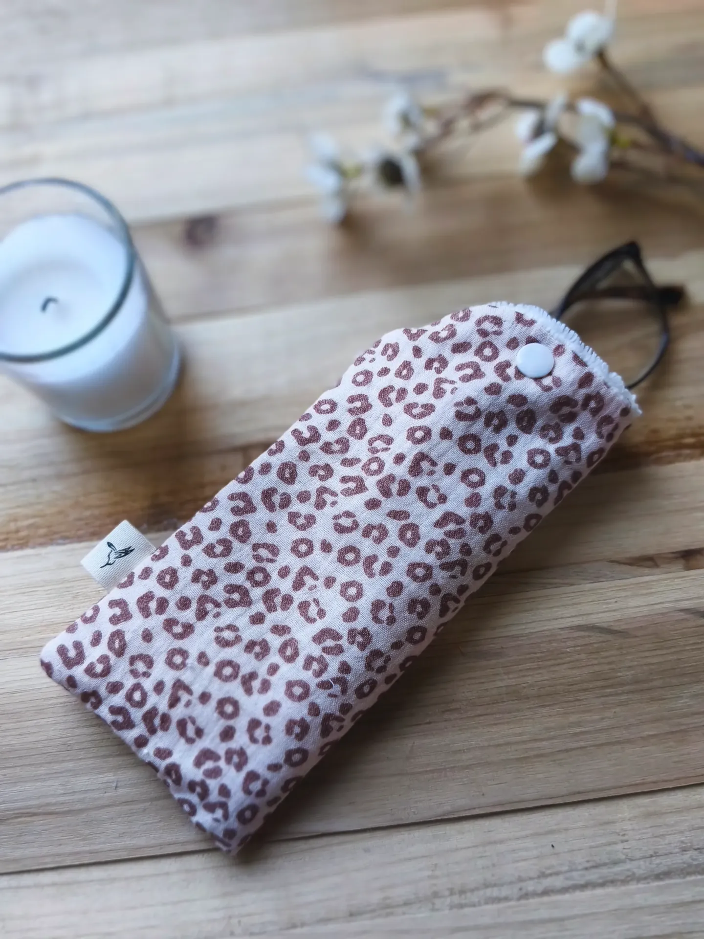 Etui à lunettes en gaze de coton Bio - plusieurs choix - microfibre intégrée (Léo Camel)