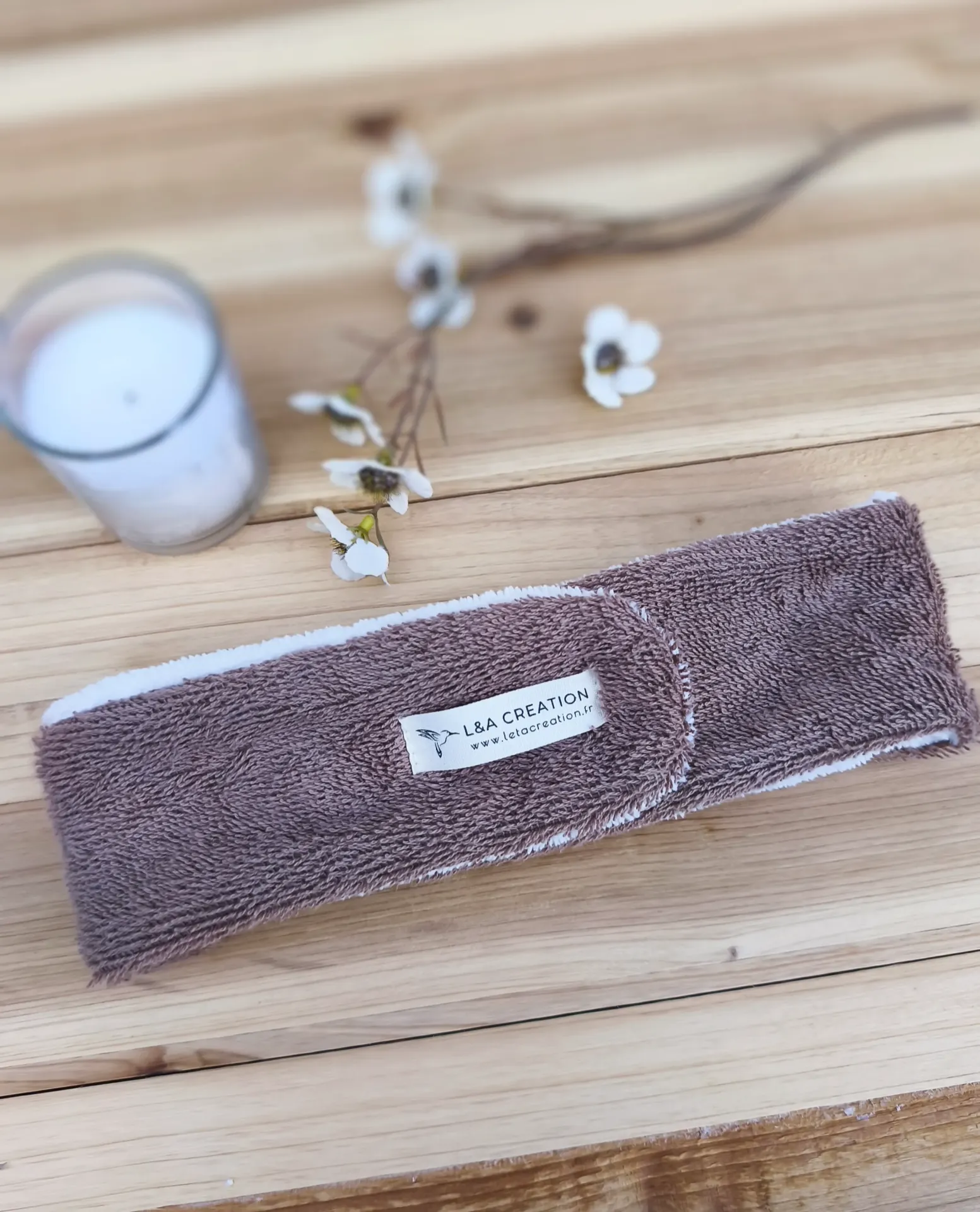 Bandeau de soin skincare maquillage en gaze de coton BIO imprimé et Eponge microfibre de bambou -  Motifs au choix