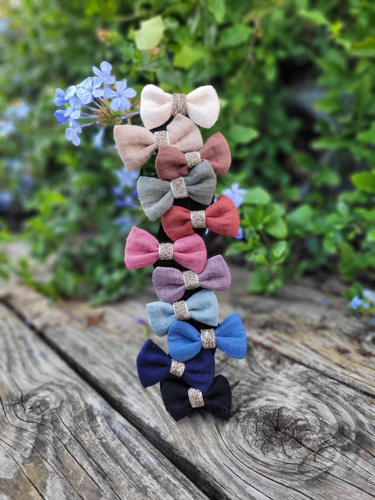 Barrette cheveux Noeud en coton scintillant paillettes -couleur au choix (Ecru)