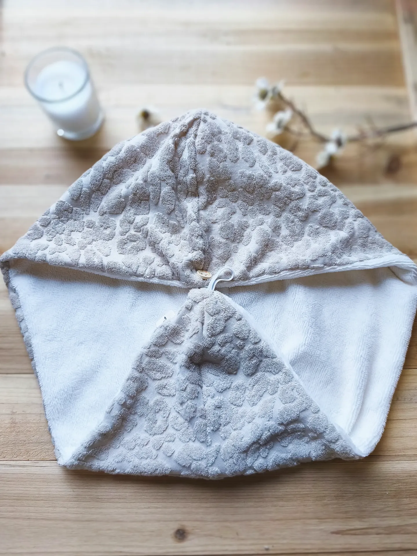Serviette turban pour cheveux en Eponge et Eponge bambou - routine skincare - soin cheveux -  couleur au choix (Léo beige)