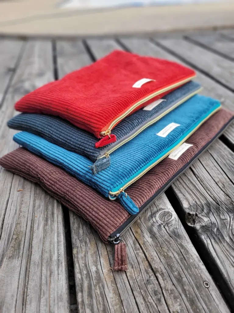 Pochette Ipad - Tablette - liseuse - portable - velours côtelé - couleur et fermeture au choix - couleurs au choix (Ecru, Pour Ipad : pochette de 19 * 25 cm, Noir, Noir)