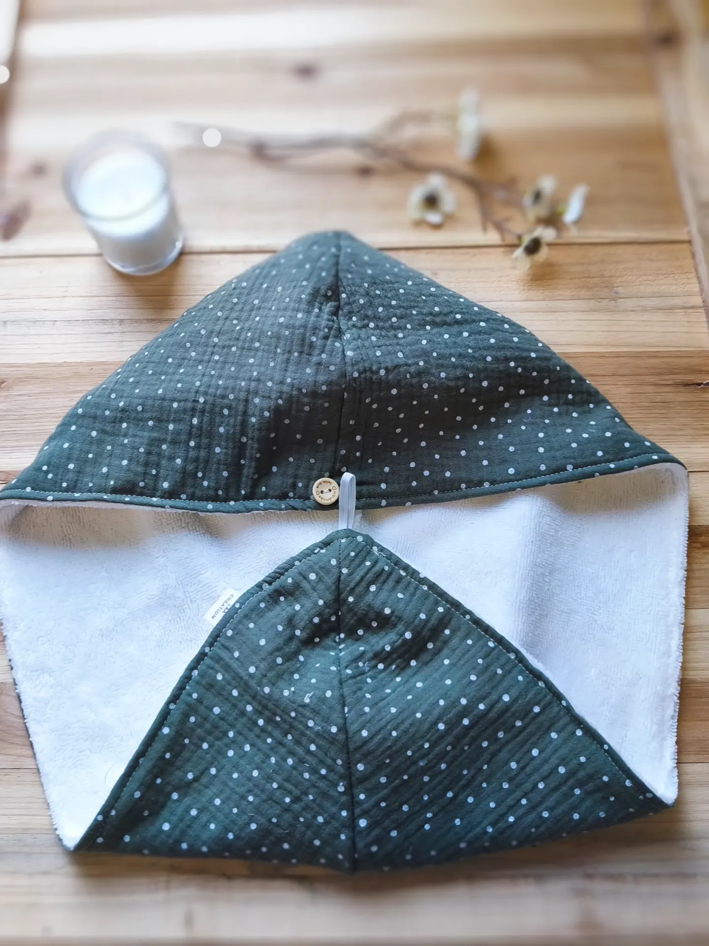 Serviette turban pour cheveux en gaze de coton imprimé BIO et Eponge bambou - routine skincare - soin cheveux - imprimé au choix