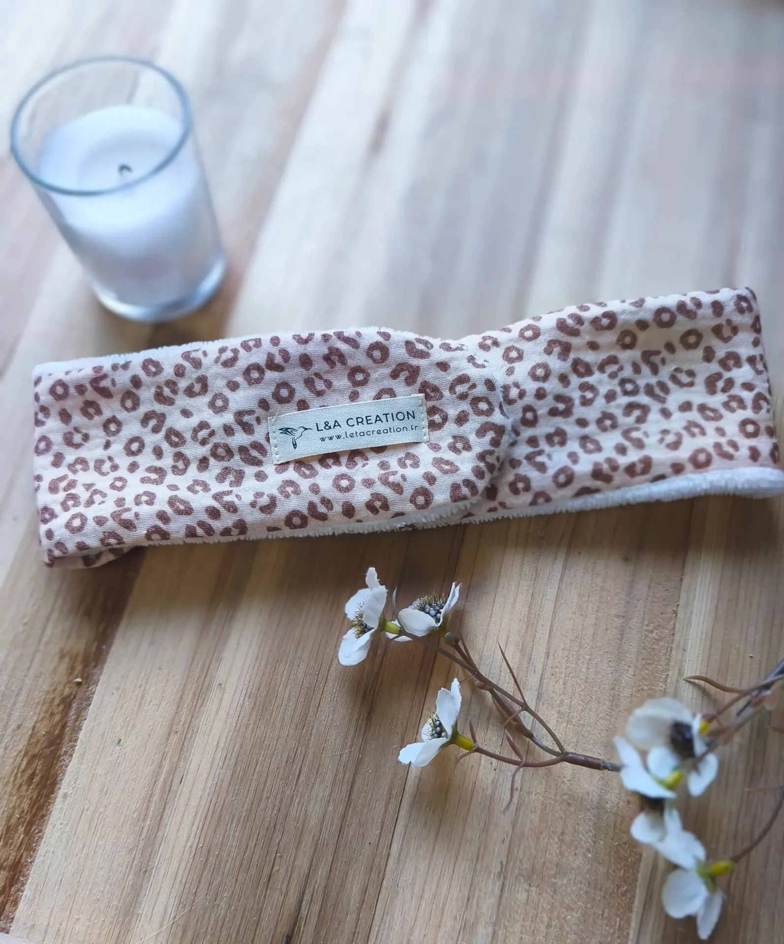 Bandeau de soin skincare maquillage en gaze de coton BIO imprimé et Eponge microfibre de bambou -  Motifs au choix