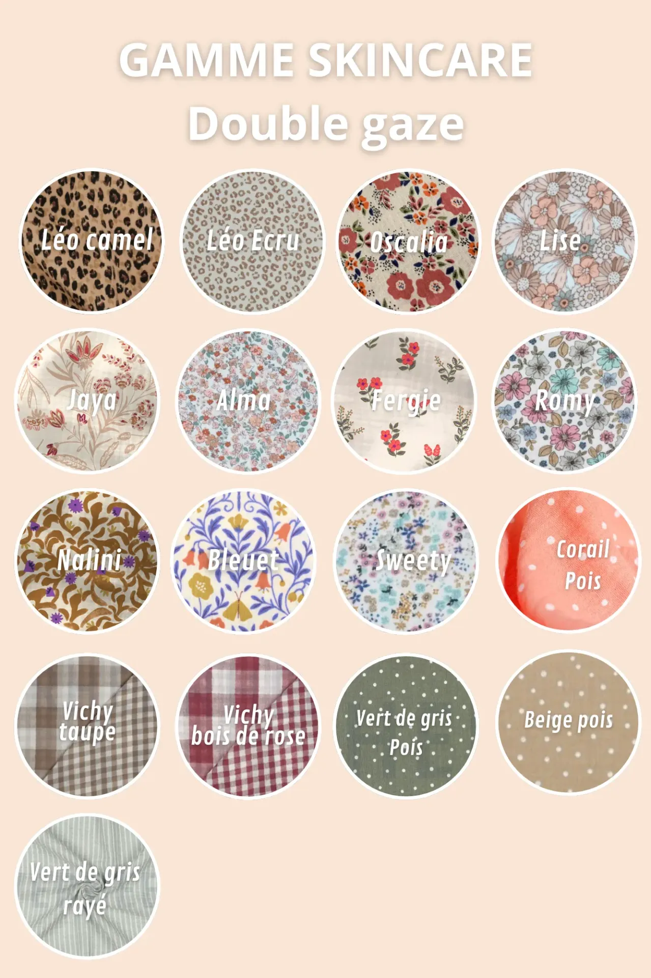 Bandeau de soin skincare démaquillage, réglable, en gaze de coton BIO imprimé et Eponge microfibre de bambou - routine Skincare - Motifs au choix