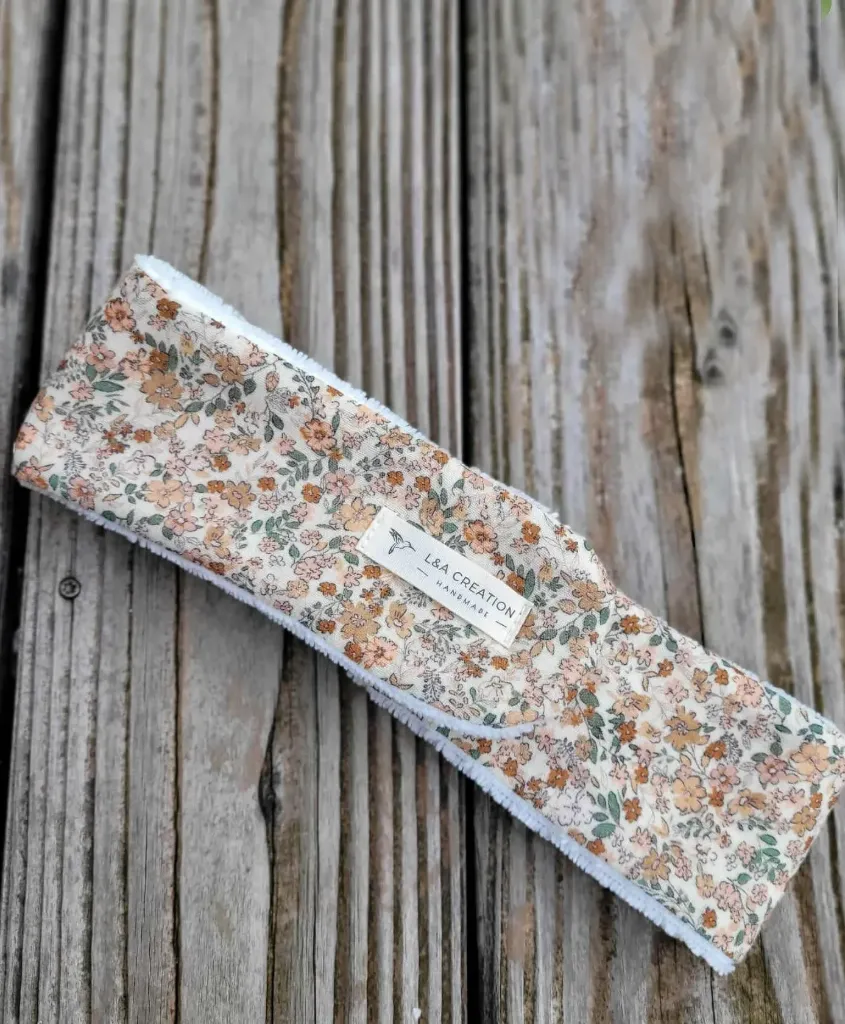 Bandeau de soin skincare maquillage en gaze de coton BIO imprimé et Eponge microfibre de bambou -  Motifs au choix