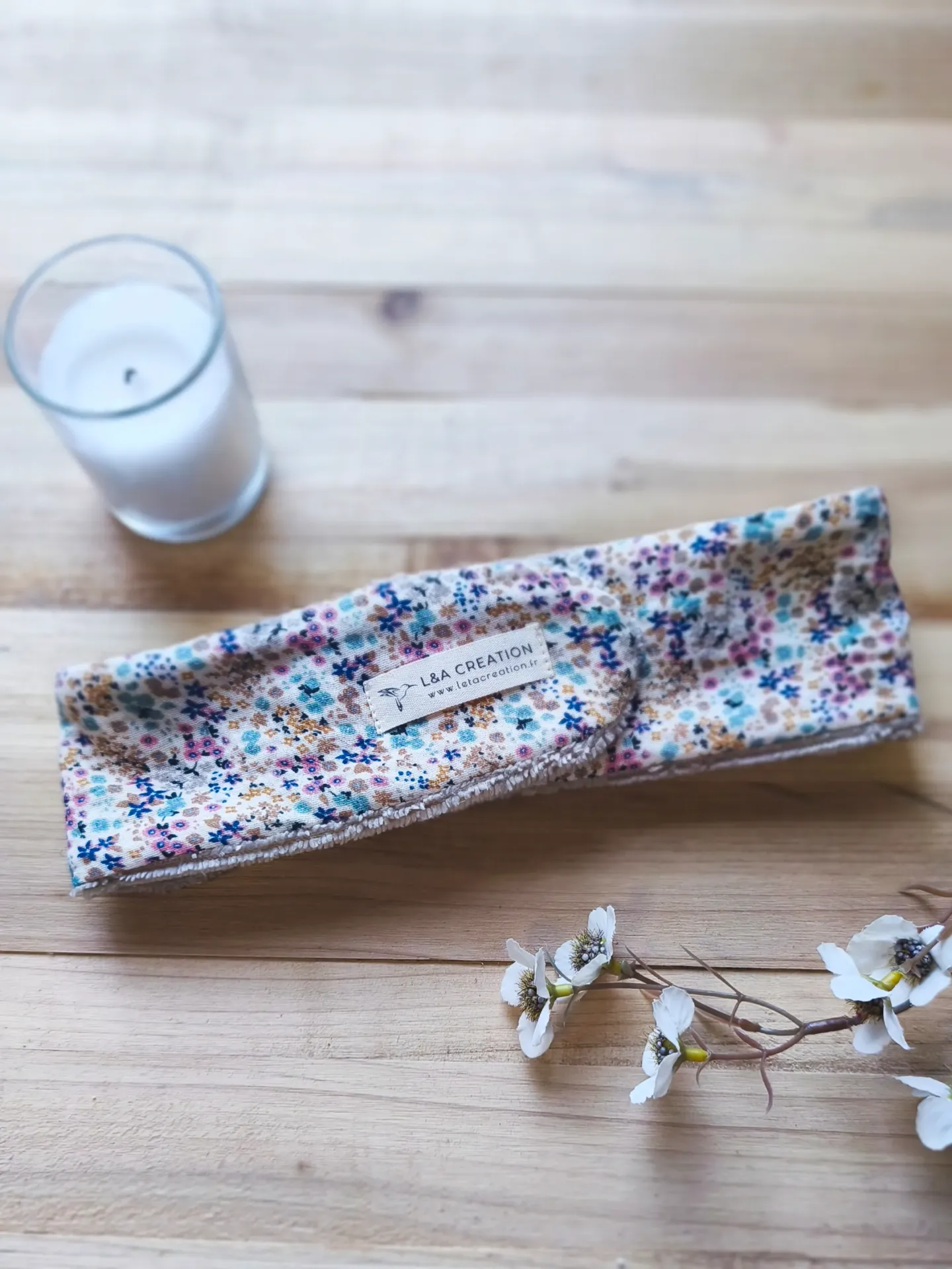 Bandeau de soin skincare démaquillage, réglable, en gaze de coton BIO imprimé et Eponge microfibre de bambou - routine Skincare - Motifs au choix