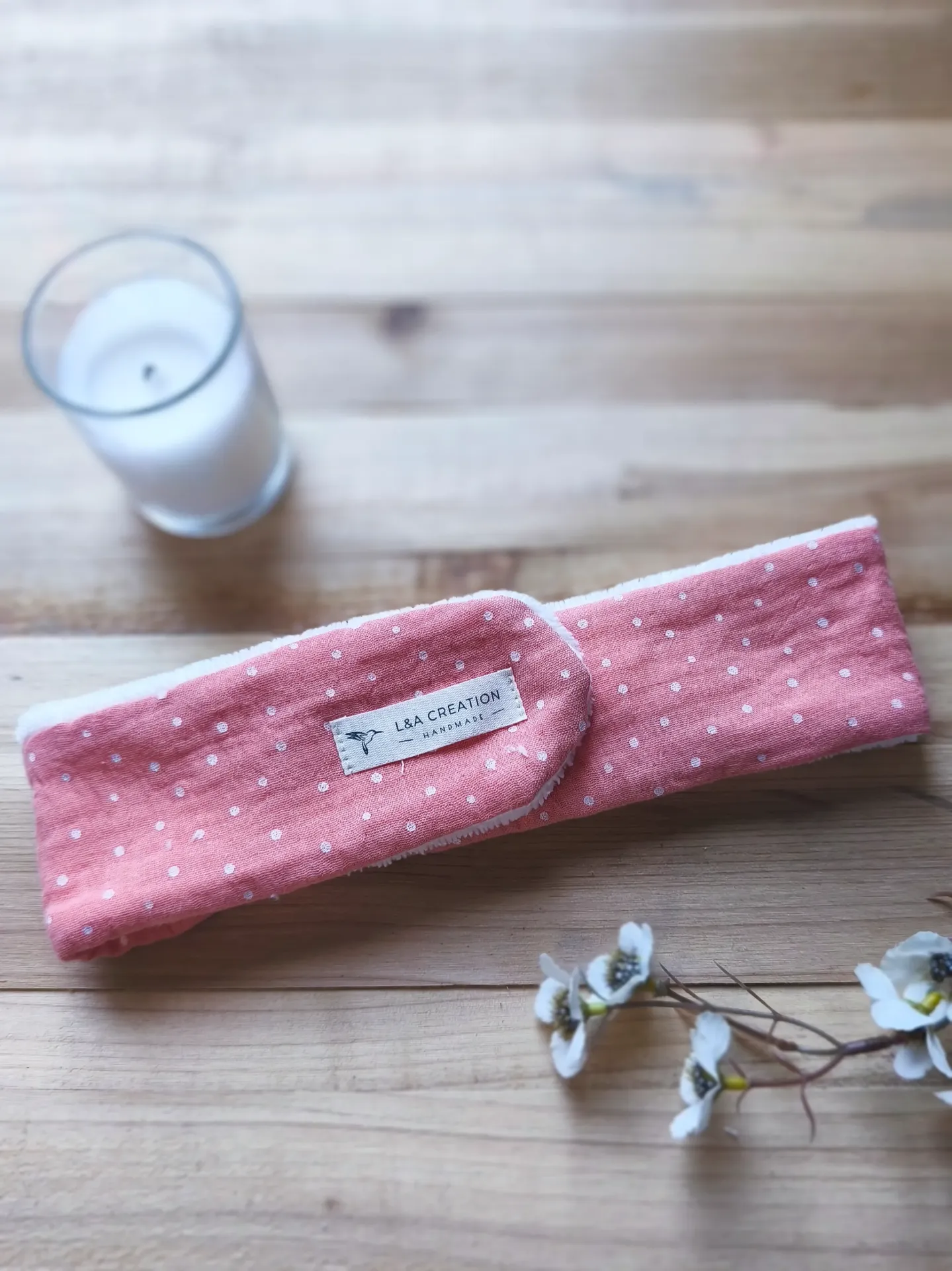 Bandeau de soin skincare maquillage en gaze de coton BIO imprimé et Eponge microfibre de bambou -  Motifs au choix