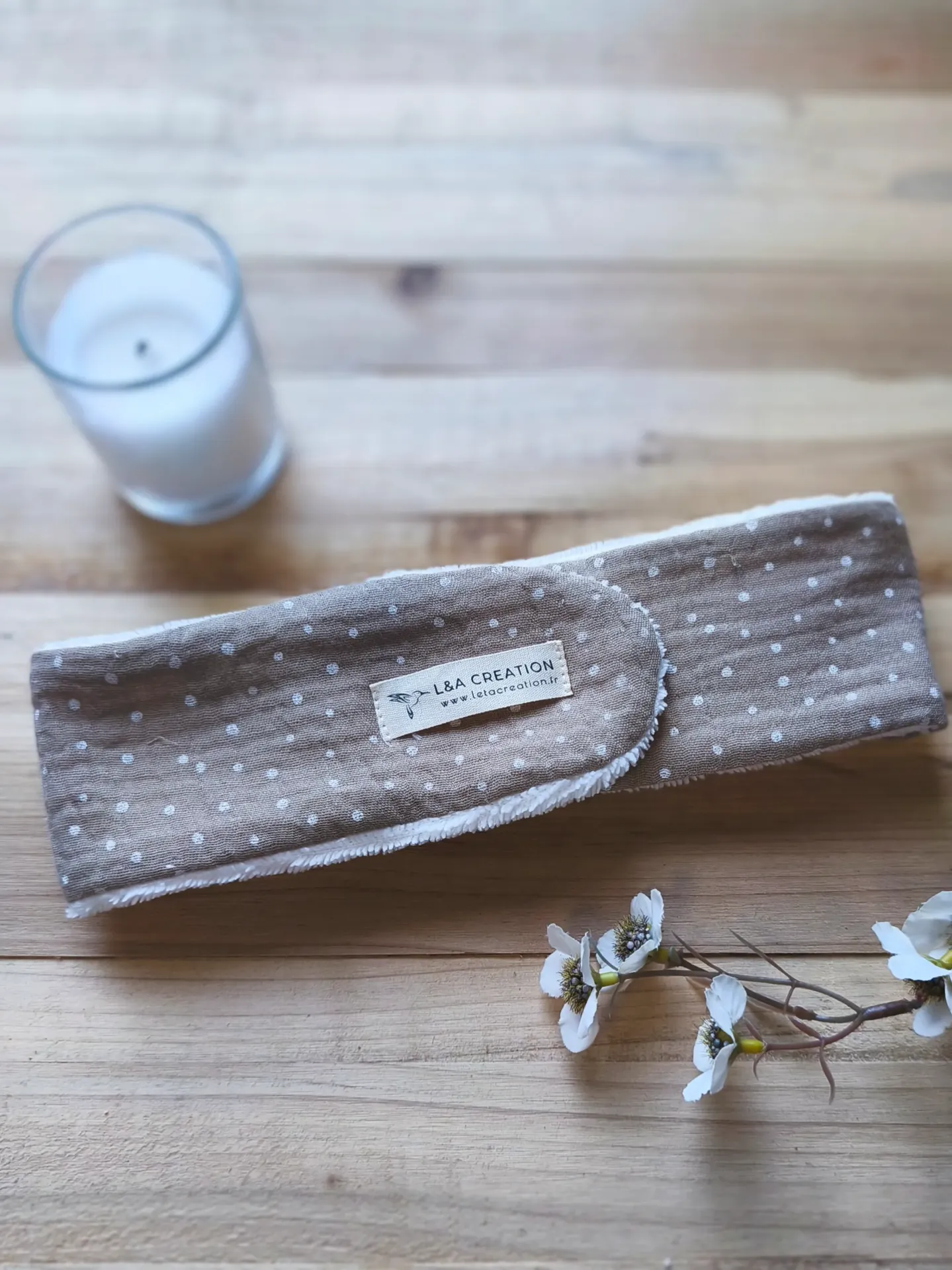 Bandeau de soin skincare démaquillage, réglable, en gaze de coton BIO imprimé et Eponge microfibre de bambou - routine Skincare - Motifs au choix