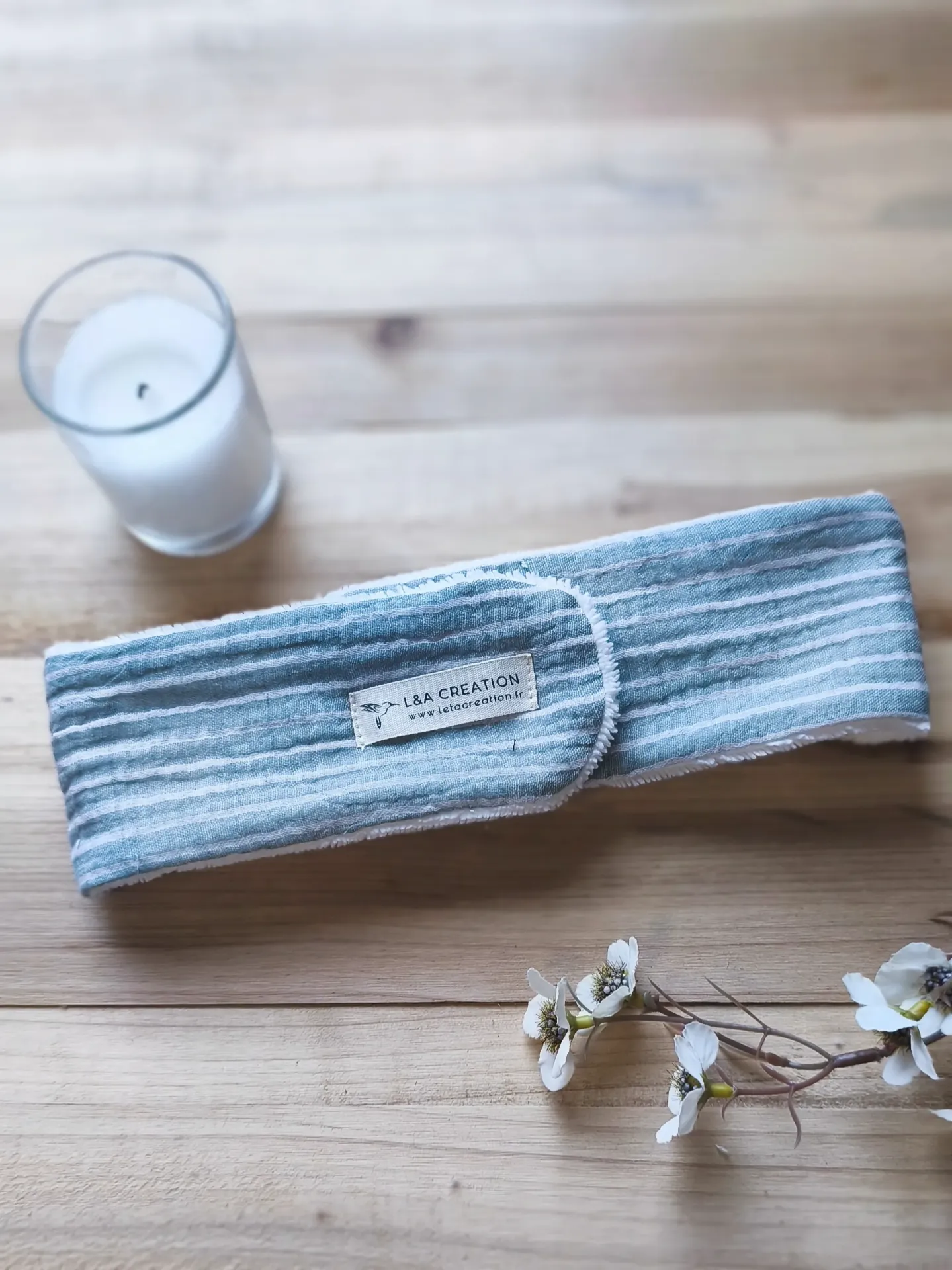 Bandeau de soin skincare maquillage en gaze de coton BIO imprimé et Eponge microfibre de bambou -  Motifs au choix