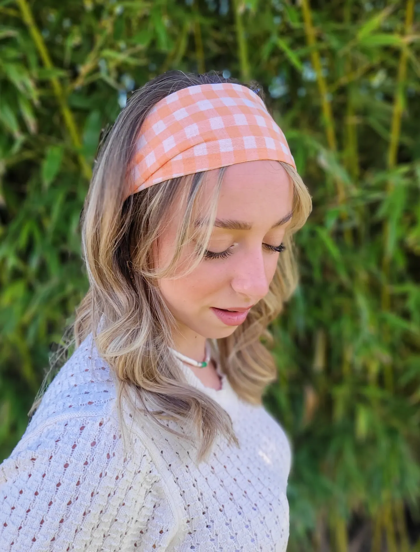 Bandeau cheveux en gaze de coton BIO Vichy-  couleurs au choix (Taupe)