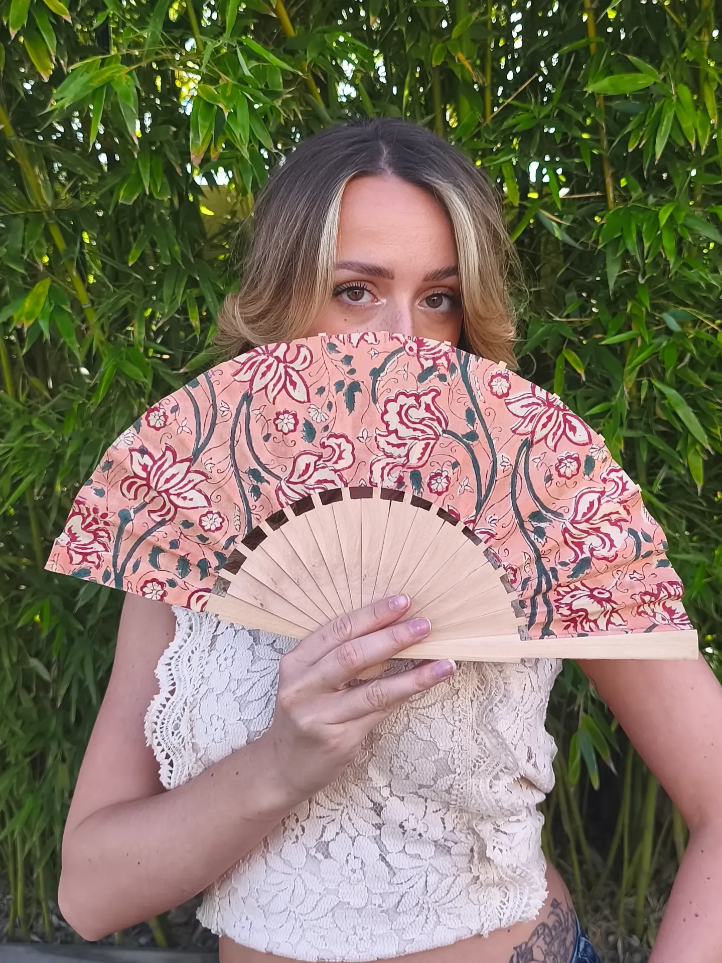 Eventail artisanal en tissu Indien HandBlock Print- plusieurs modèles disponibles (1)