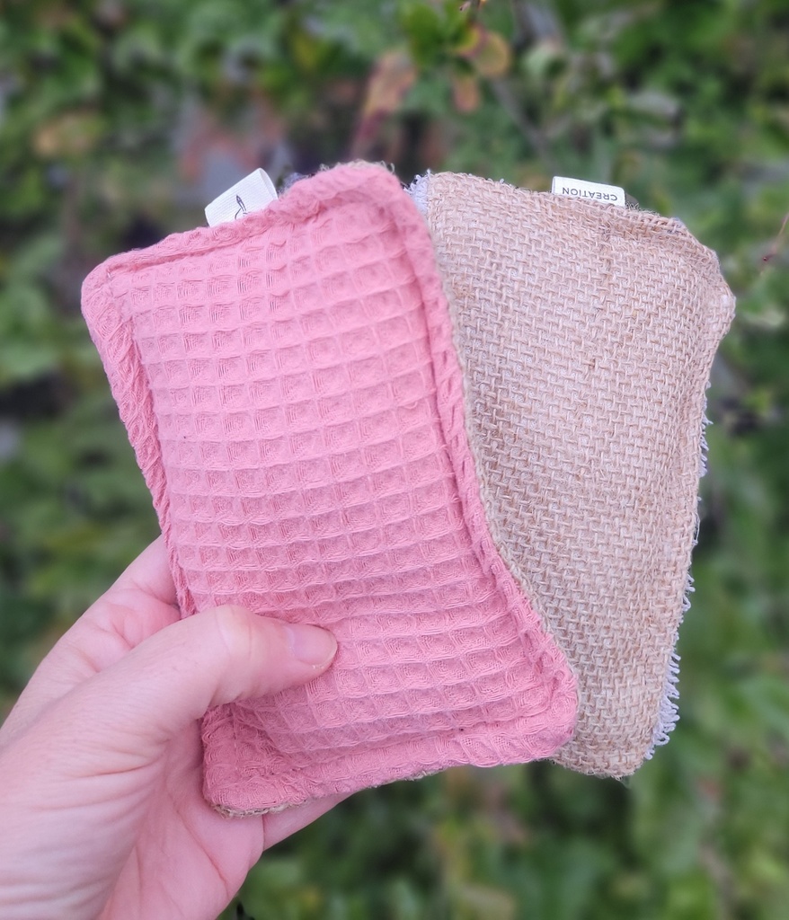 Eponges Ecologiques coton nid d'abeille gaufré et toile de jute - couleur au choix