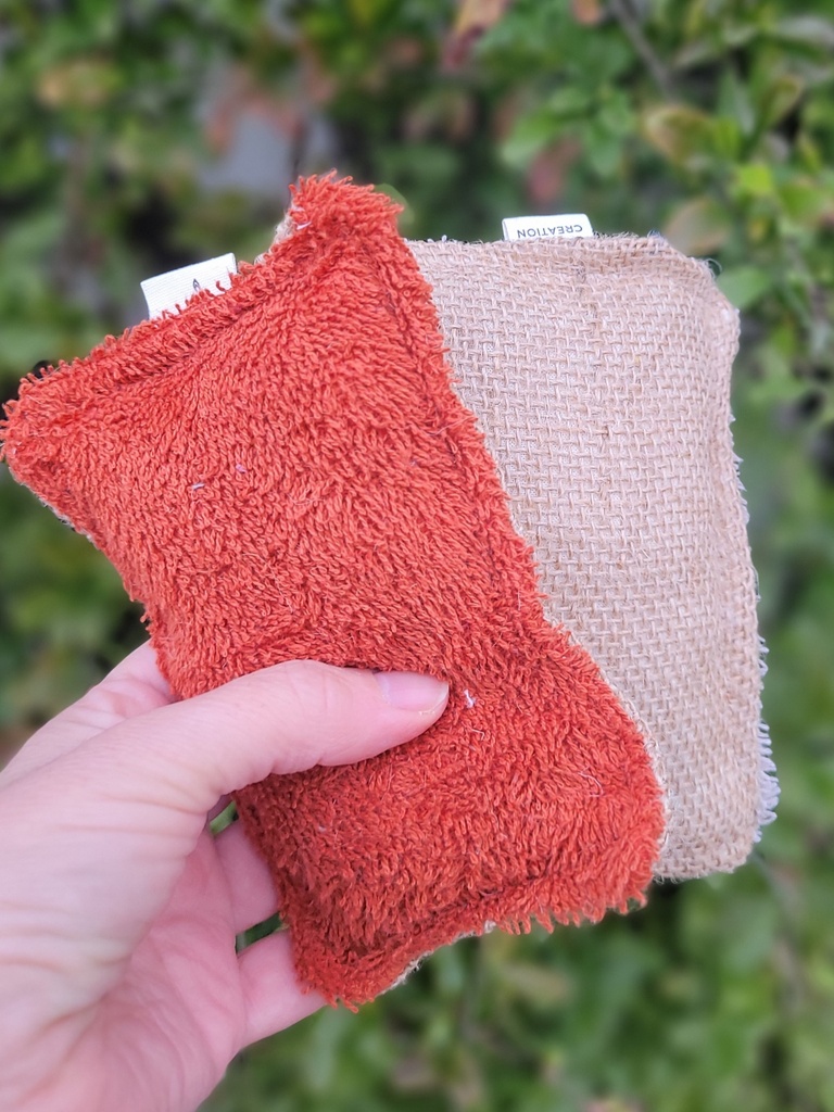 Eponges Ecologiques coton éponge et toile de jute - couleur au choix 