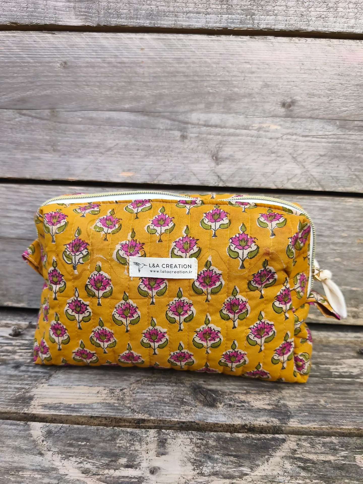 Trousse maquillage - pochette matelassée - coton INDIA HandBlock Print - EDITION LIMITEE