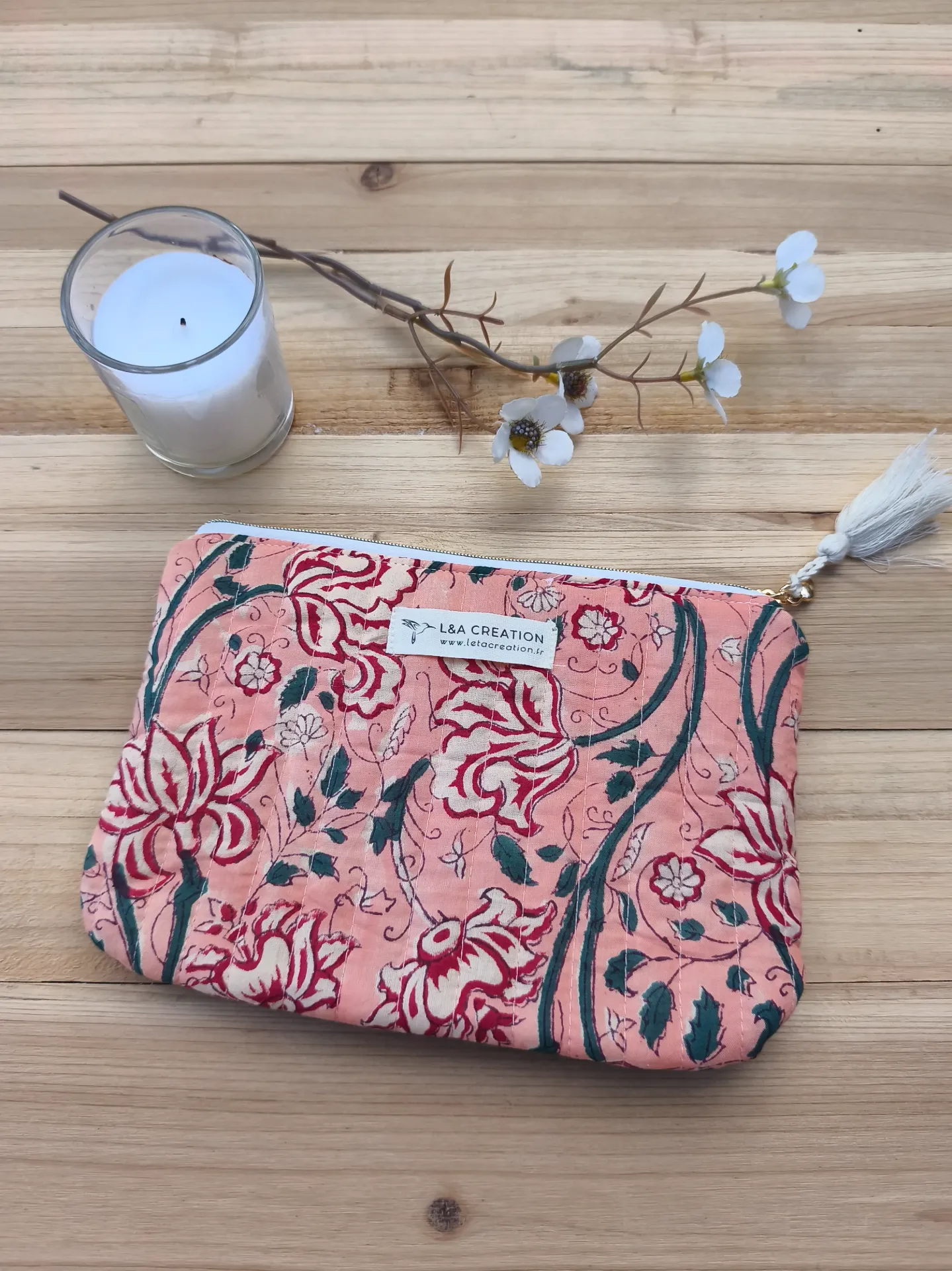 Pochette plate de sac matelassé  Coton India HandBlock Print (1)