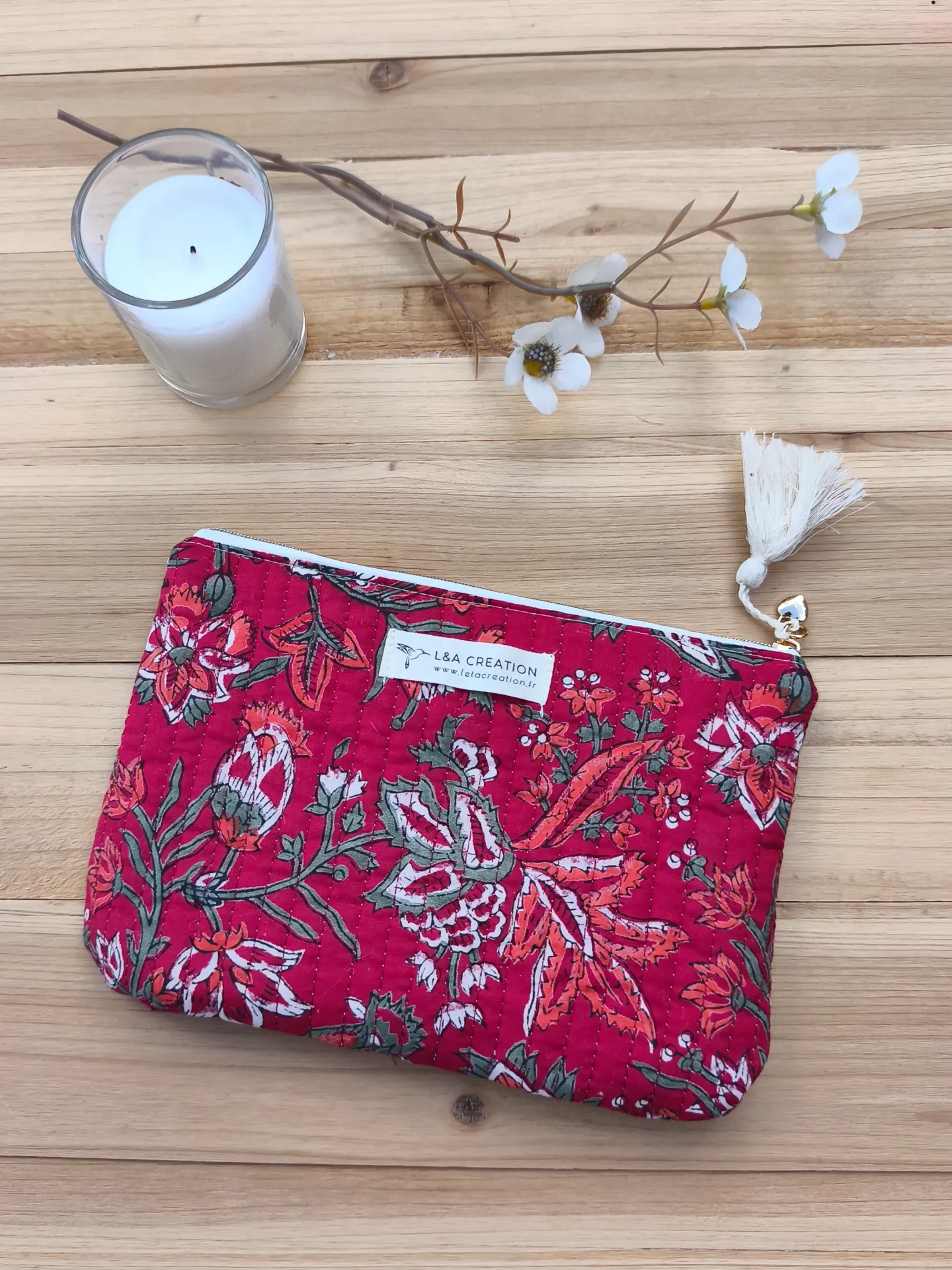 Pochette plate de sac matelassé  Coton India HandBlock Print