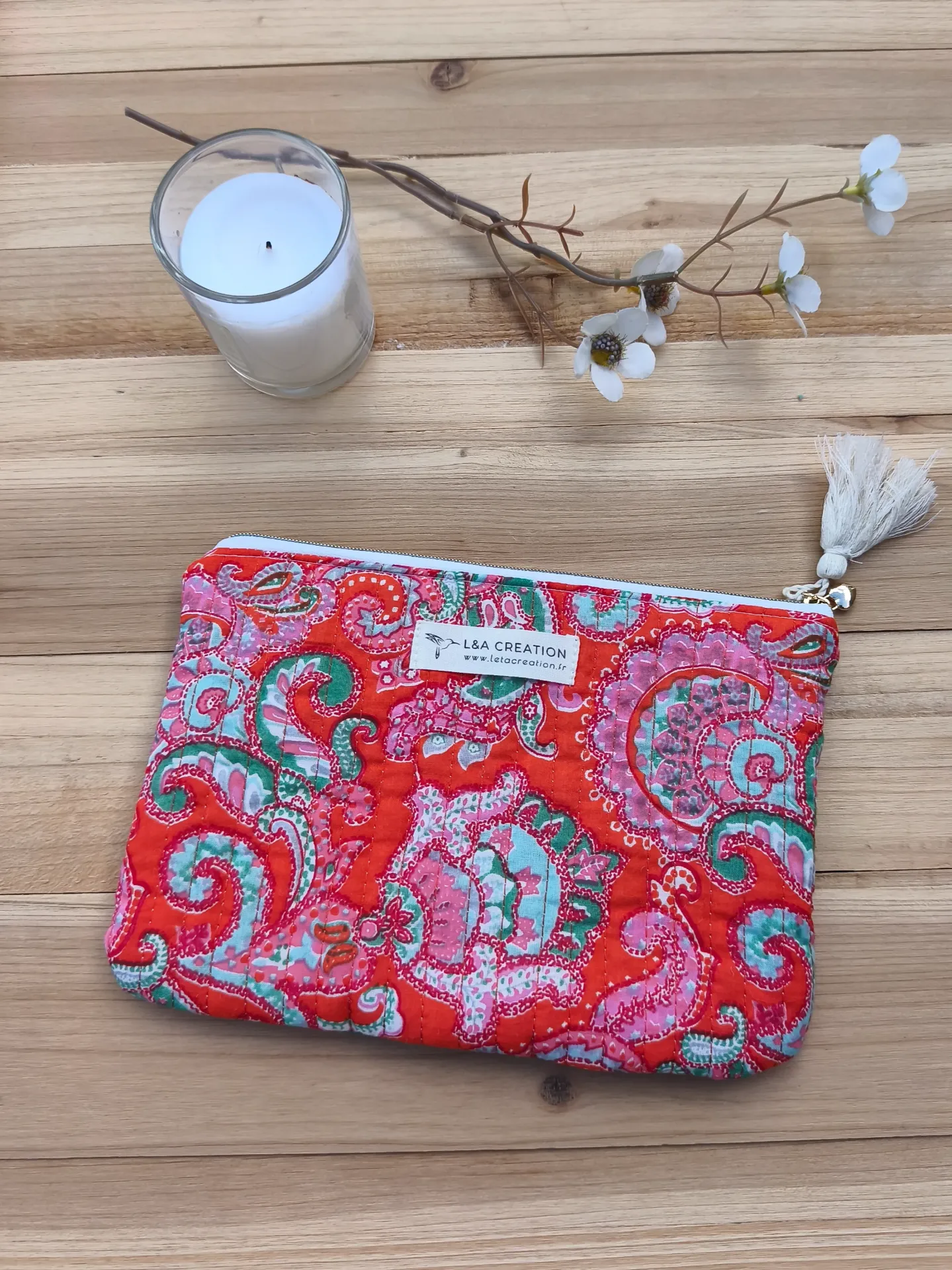 Pochette plate de sac matelassé  Coton India HandBlock Print