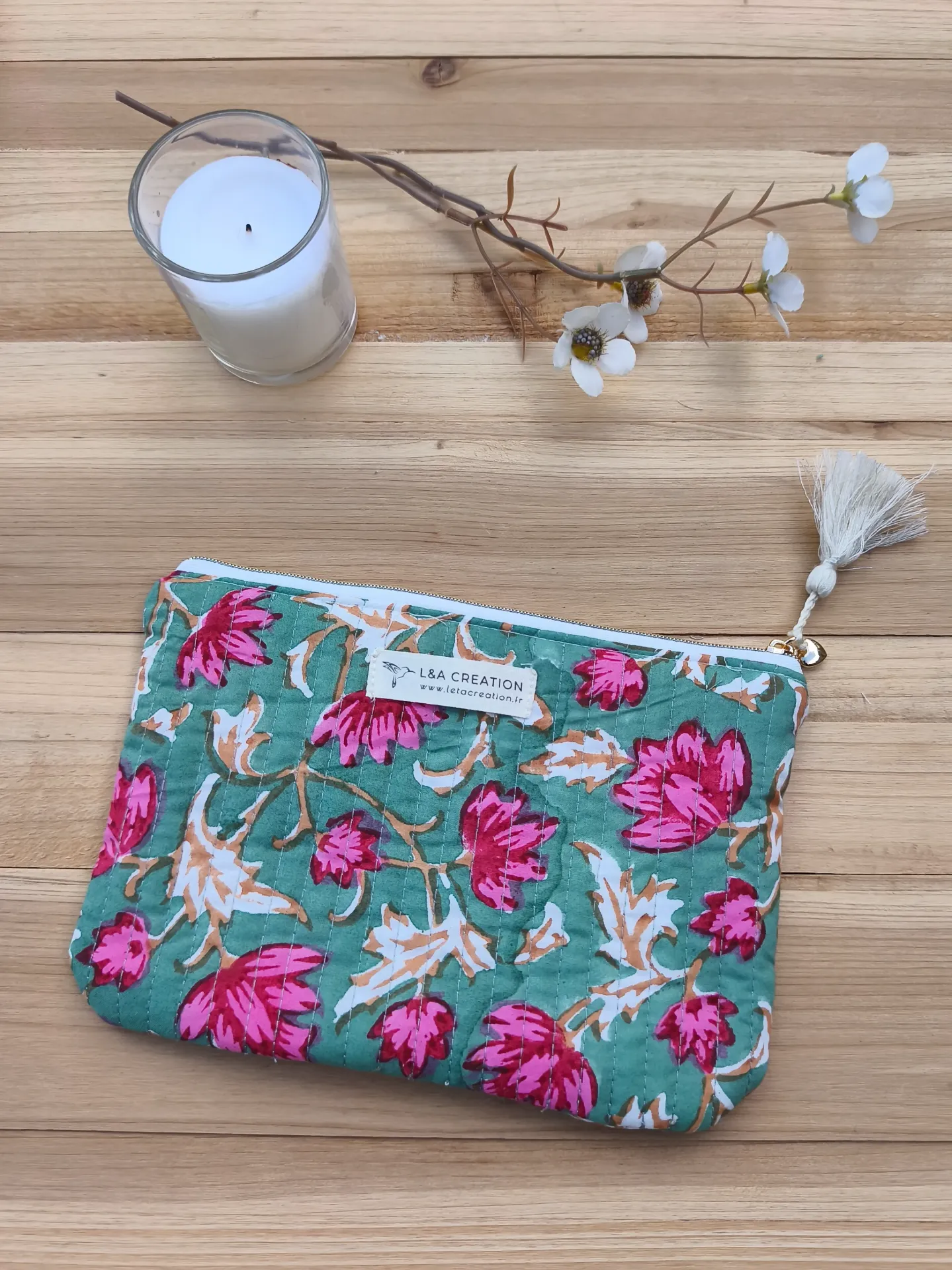 Pochette plate de sac matelassé  Coton India HandBlock Print