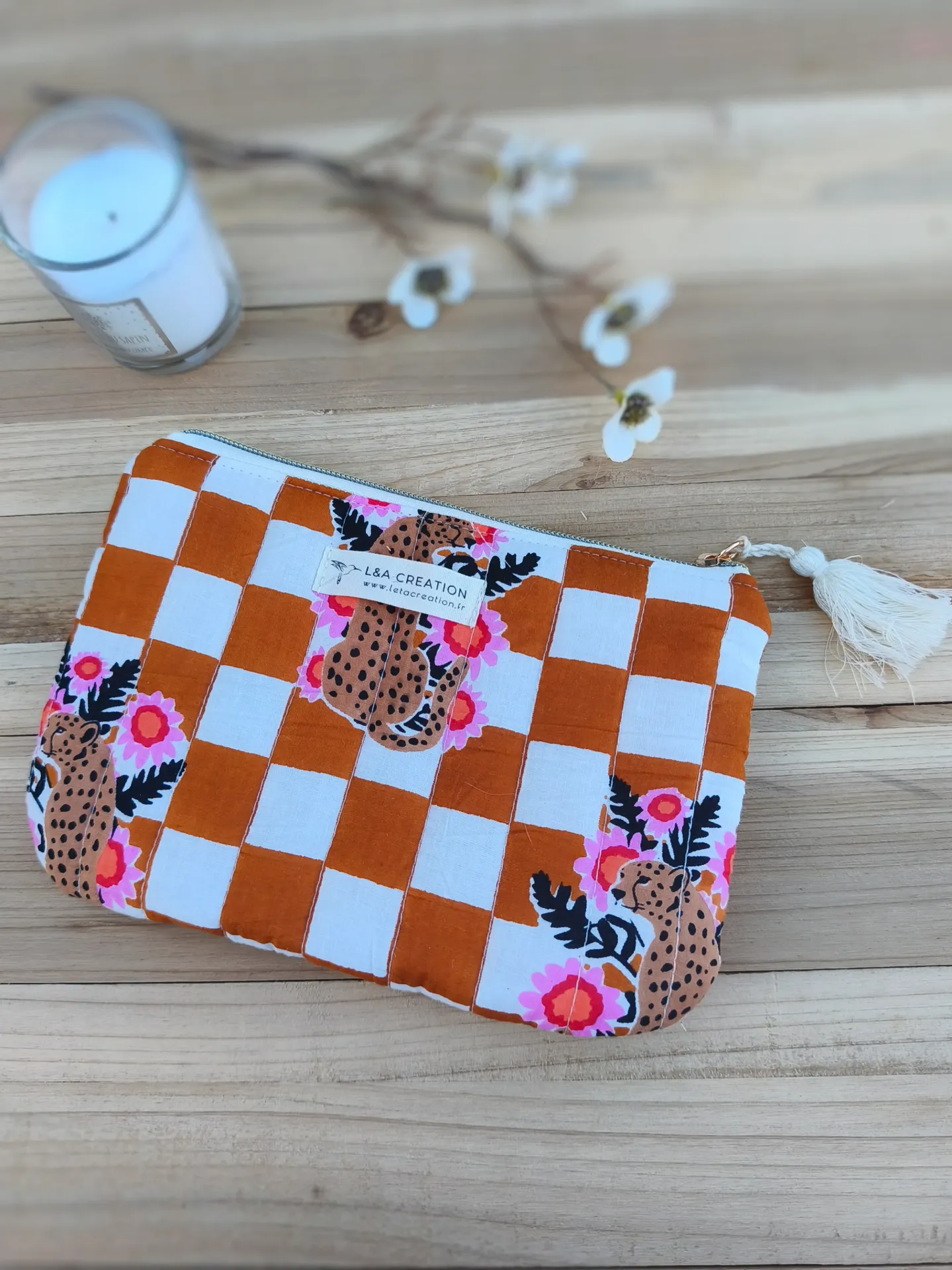 Pochette plate de sac matelassé  Coton India HandBlock Print