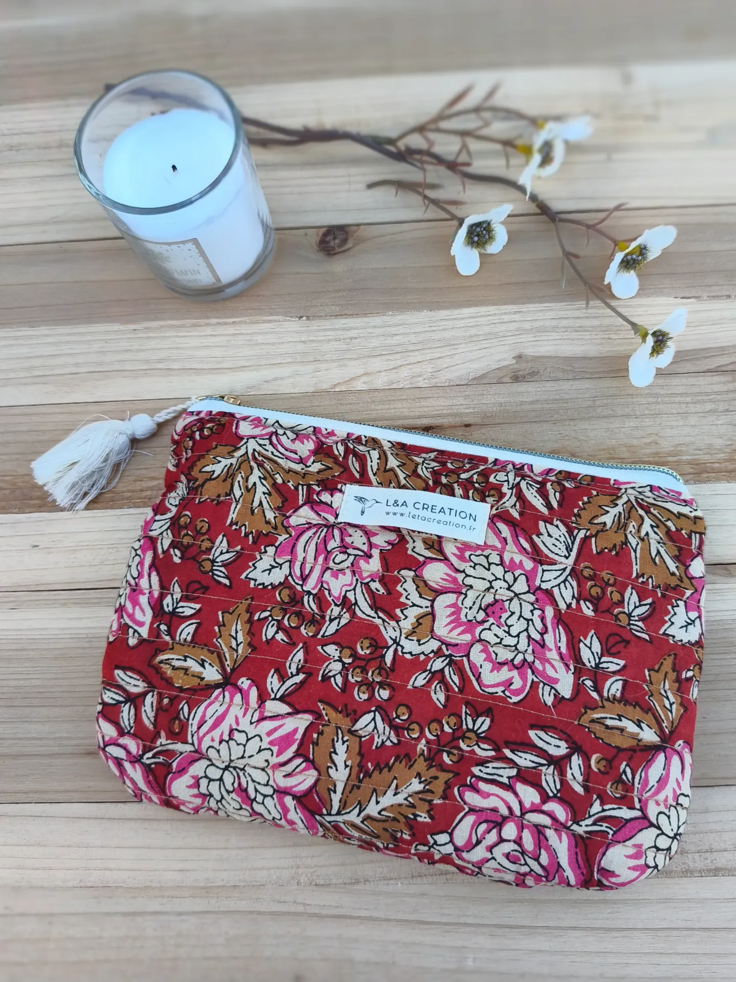 Pochette plate de sac matelassé  Coton India HandBlock Print