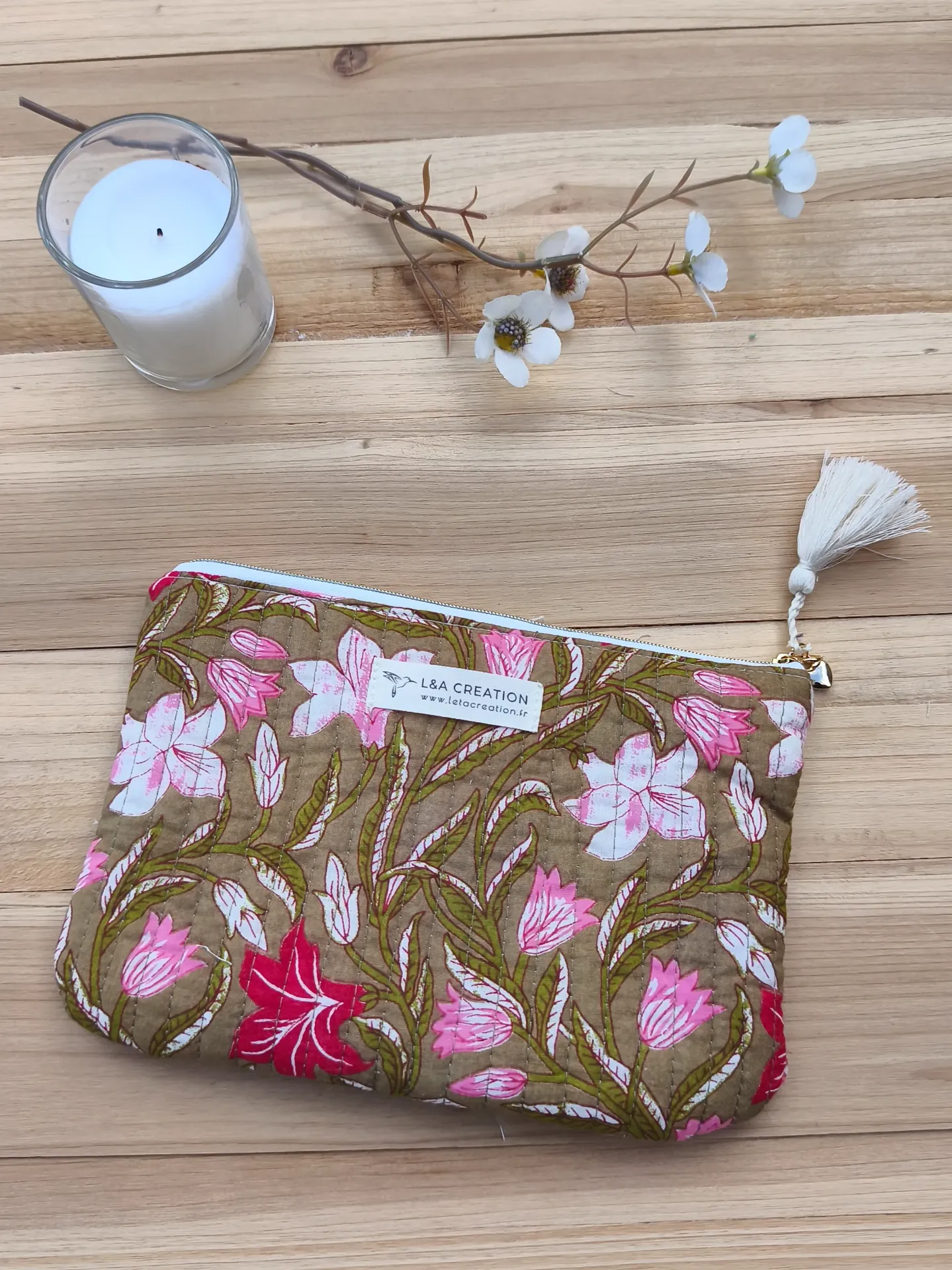 Pochette plate de sac matelassé  Coton India HandBlock Print