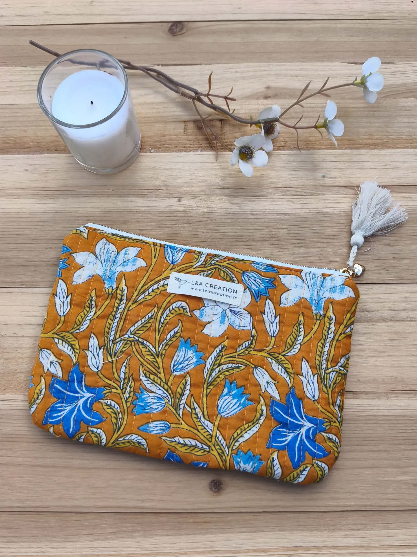 Pochette plate de sac matelassé  Coton India HandBlock Print