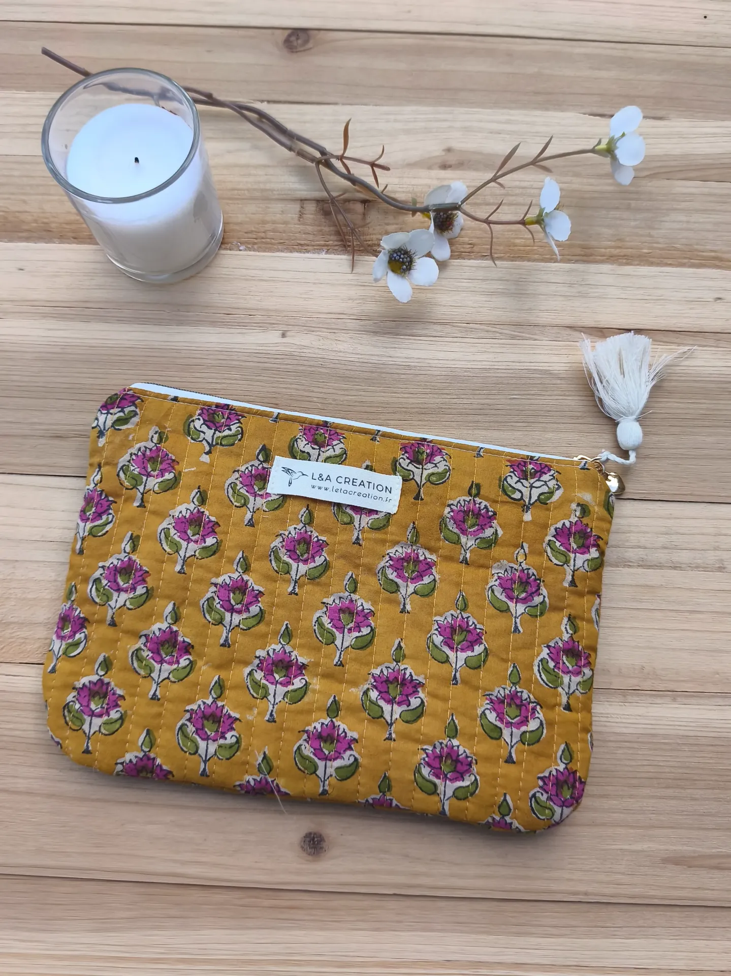 Pochette plate de sac matelassé  Coton India HandBlock Print